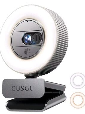 GUSGU Ring Light Webcam with Clip - Silver & White